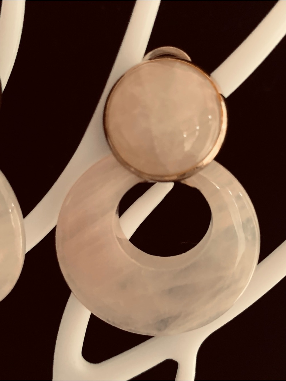 Rose Quartz Pink Hoop Drop Vintage Omega Earrings 2 in 1 - Picture 6 of 6